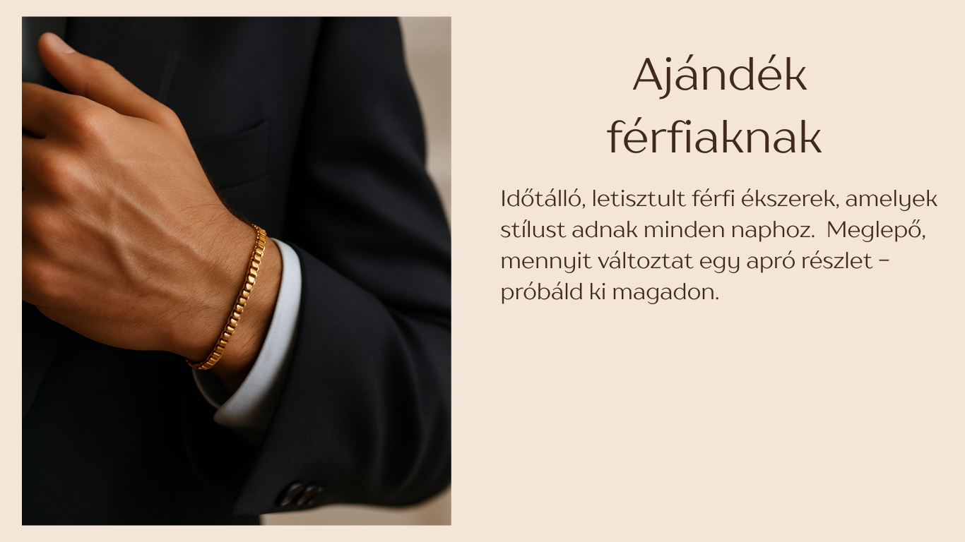 Elegáns arany férfi karkötőt viselő férfi, letisztult ajándékötlet karácsonyra – Ferro Jewelry