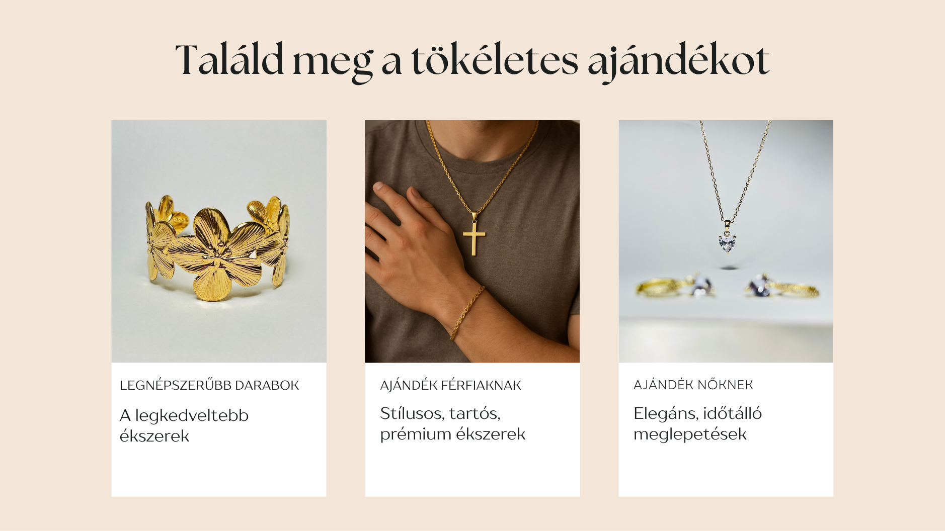 Három karácsonyi ajándékötlet egy helyen: bestseller arany karperec, férfi kereszt nyaklánc és női szív medálos ékszer – Ferro Jewelry.